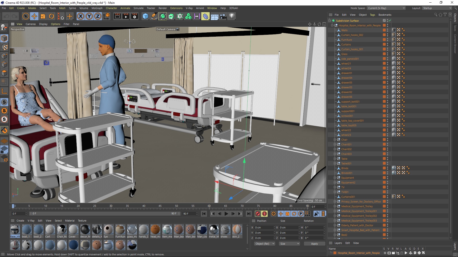 Hospital Room Interior with People 3D model