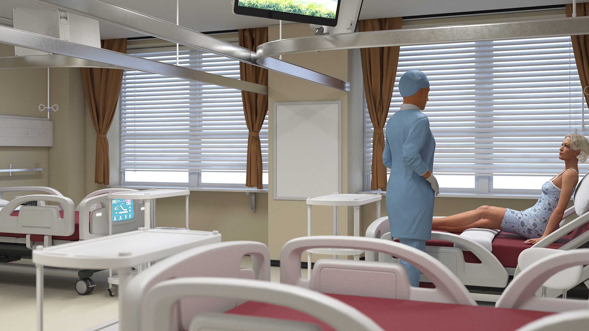 Hospital Room Interior with People 3D model