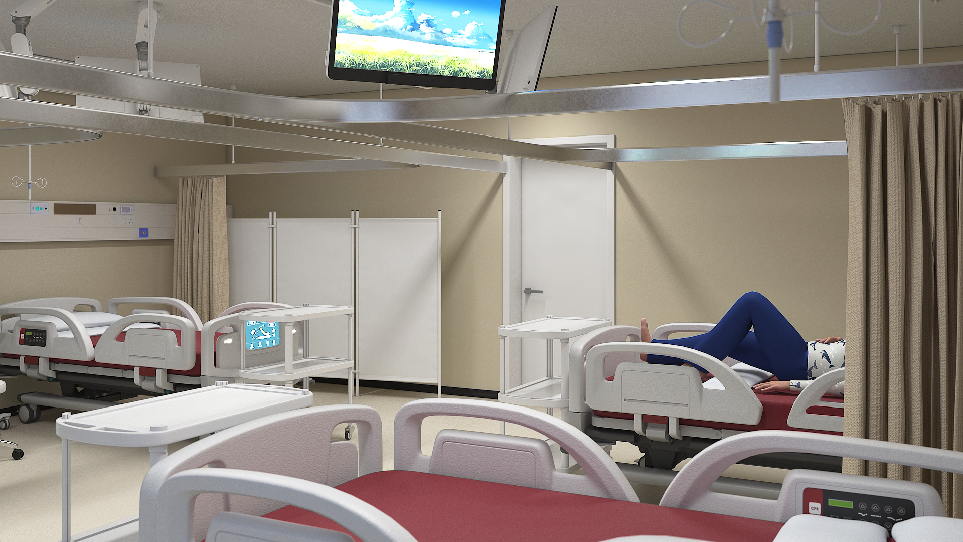 Hospital Room Interior with People 3D model