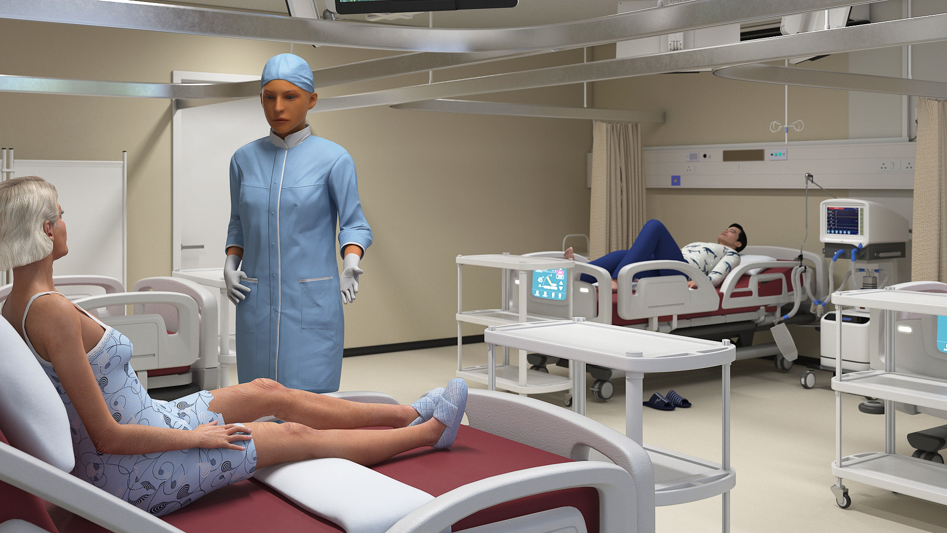 Hospital Room Interior with People 3D model