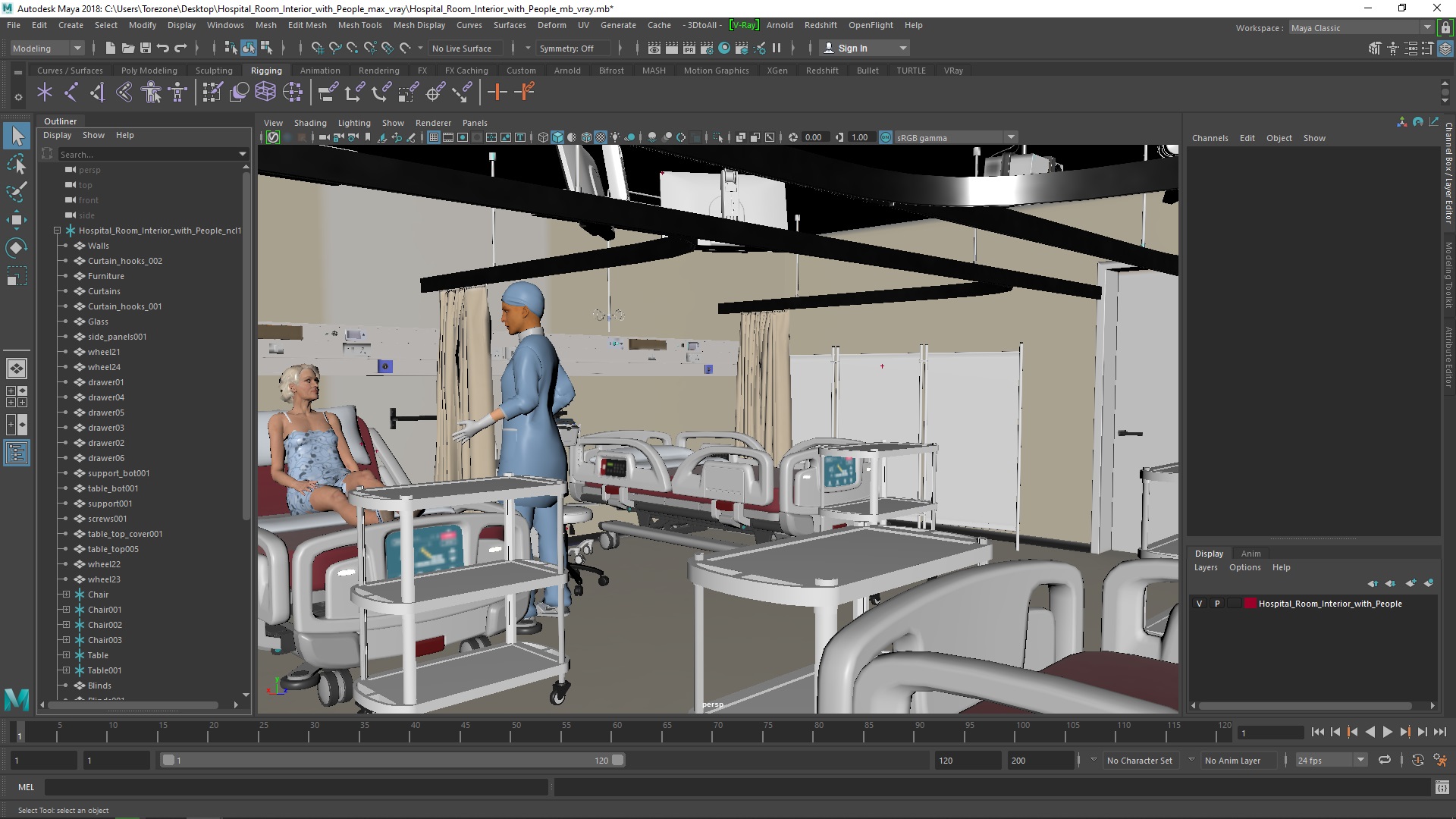 Hospital Room Interior with People 3D model