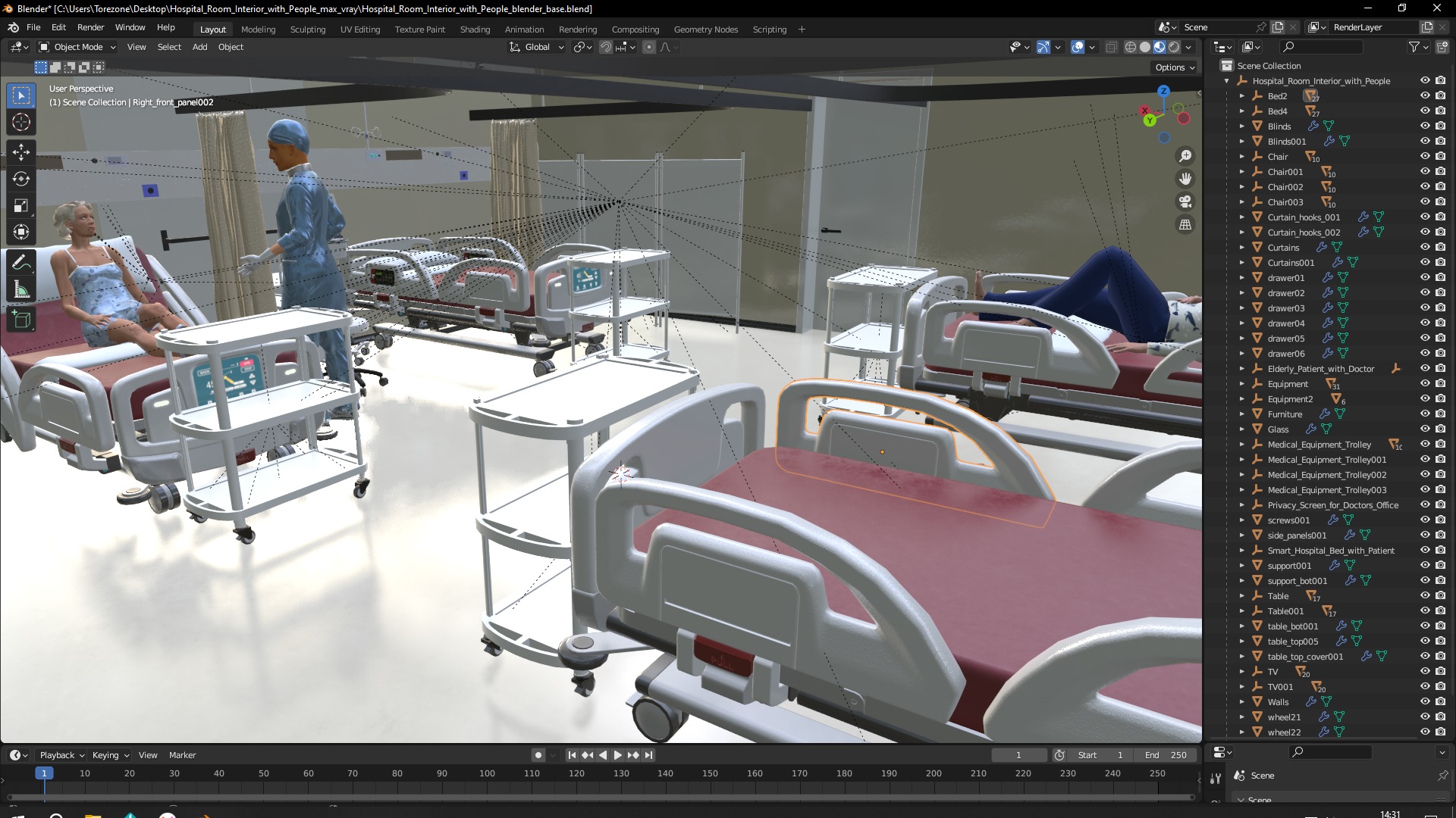 Hospital Room Interior with People 3D model