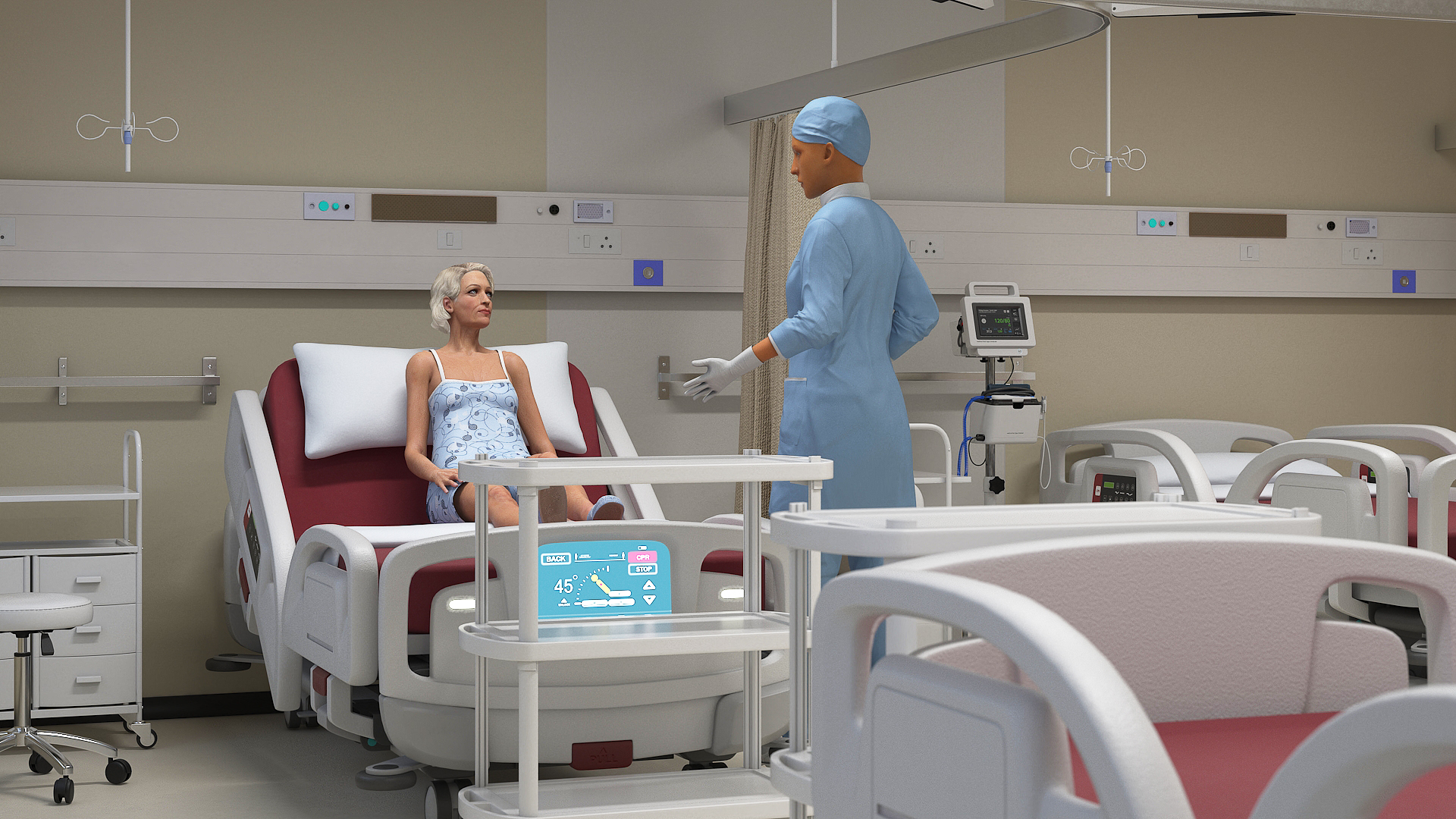 Hospital Room Interior with People 3D model