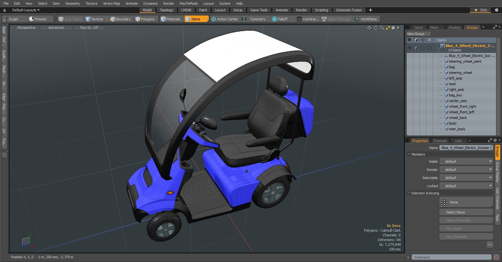 Blue 4-Wheel Electric Scooter 3D model