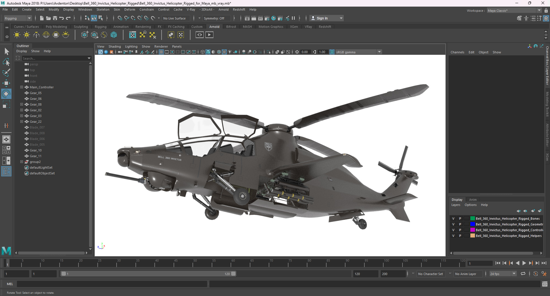 Bell 360 Invictus Helicopter Rigged for Maya 3D model