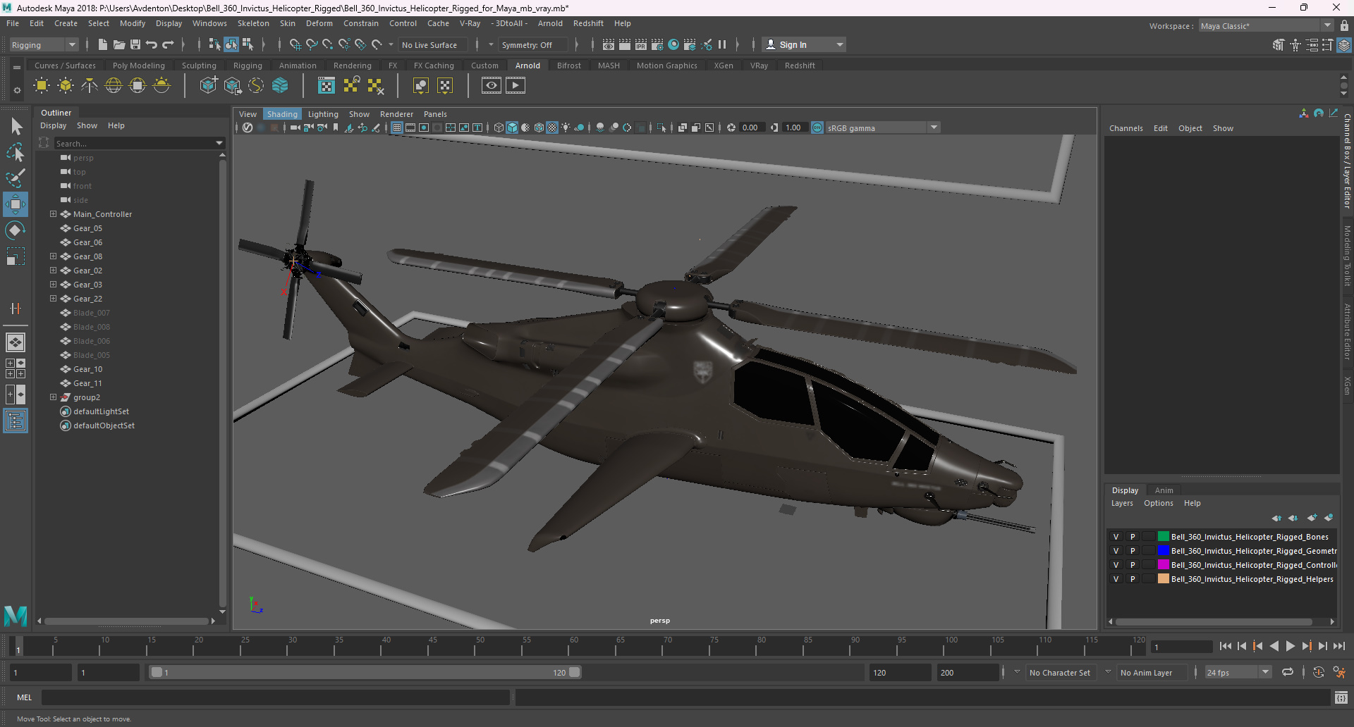 Bell 360 Invictus Helicopter Rigged for Maya 3D model