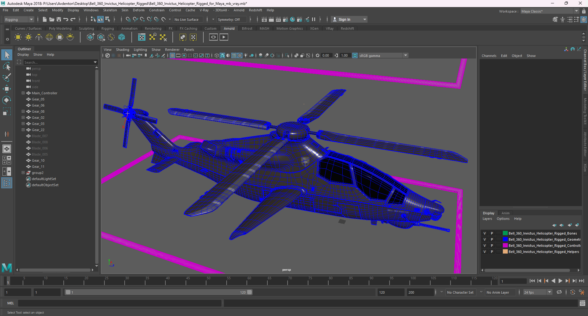 Bell 360 Invictus Helicopter Rigged for Maya 3D model