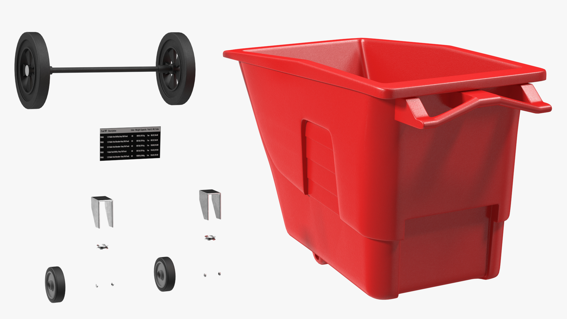 3D Commercial Wheeled Trash Cart Red model