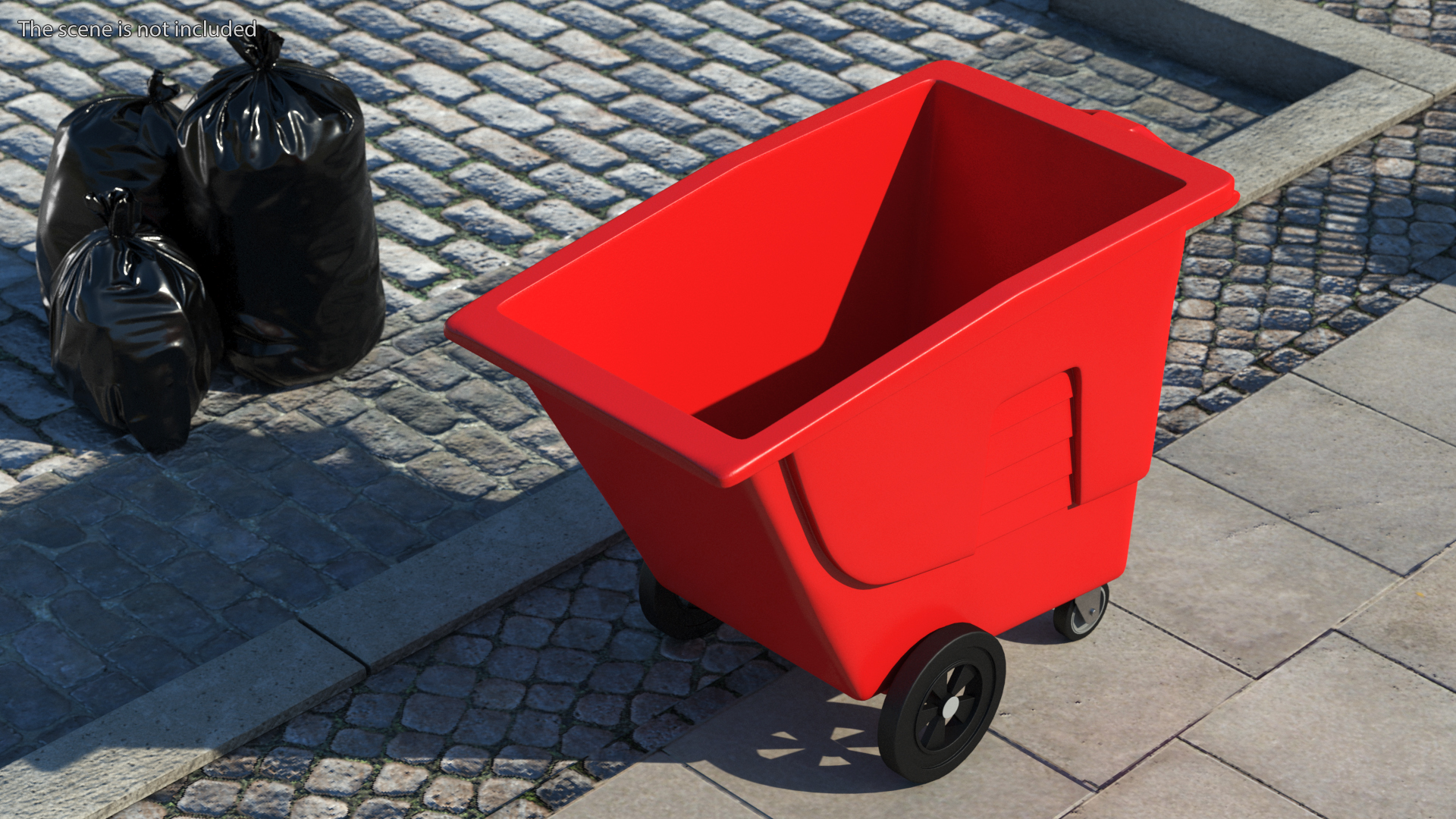 3D Commercial Wheeled Trash Cart Red model