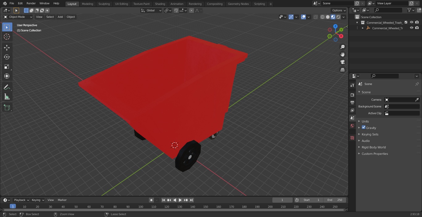 3D Commercial Wheeled Trash Cart Red model