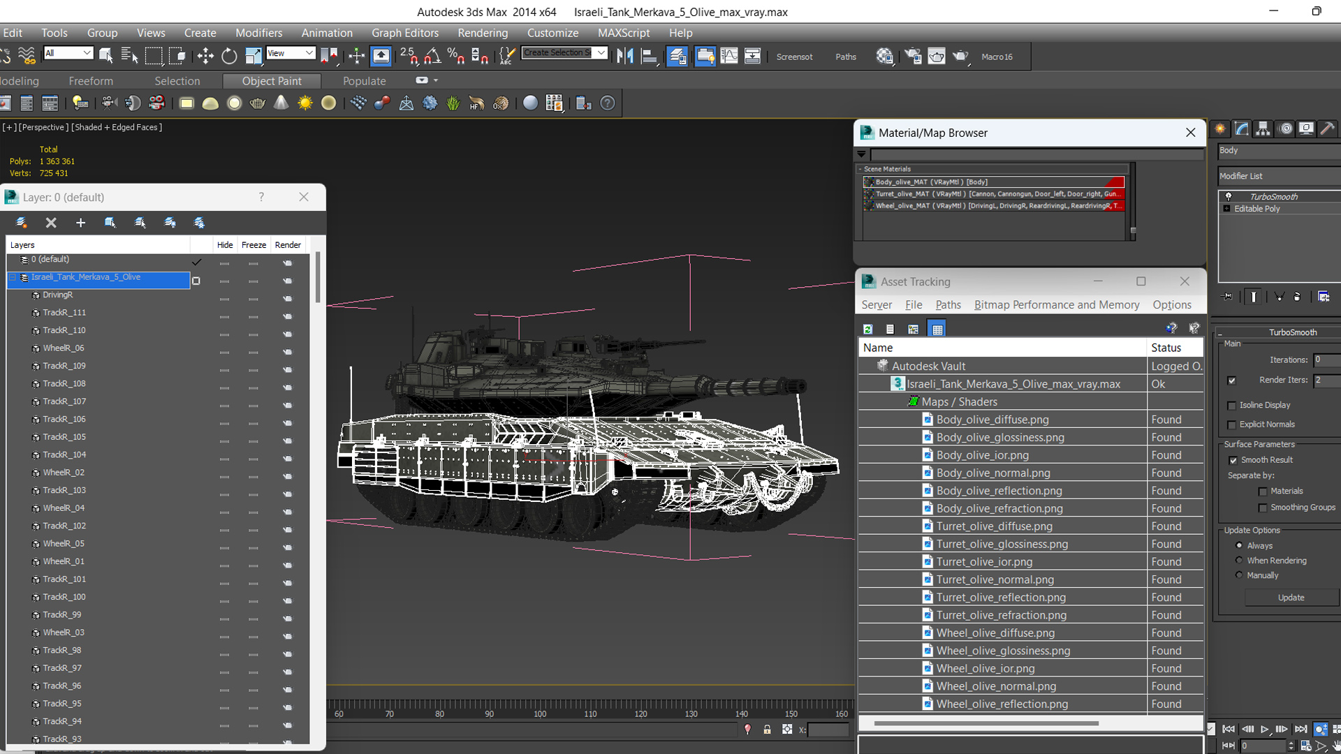 3D Israeli Tank Merkava 5 Olive model