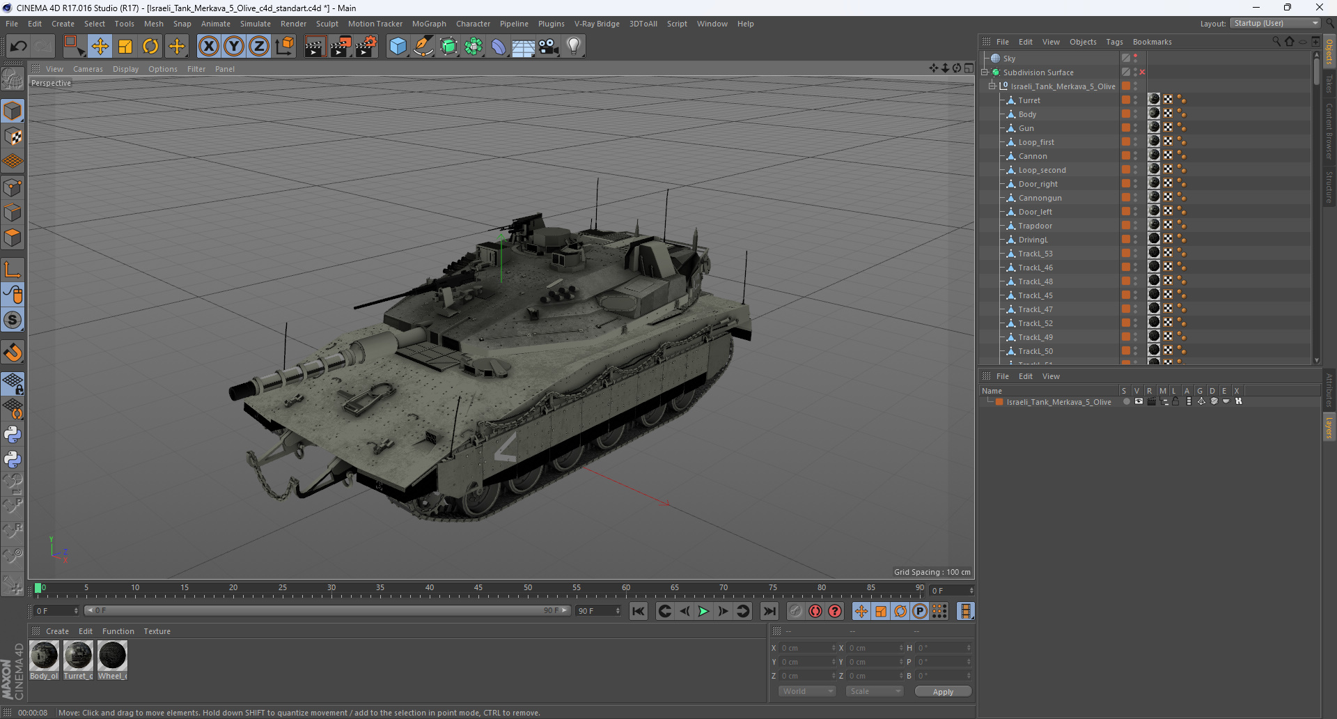 3D Israeli Tank Merkava 5 Olive model