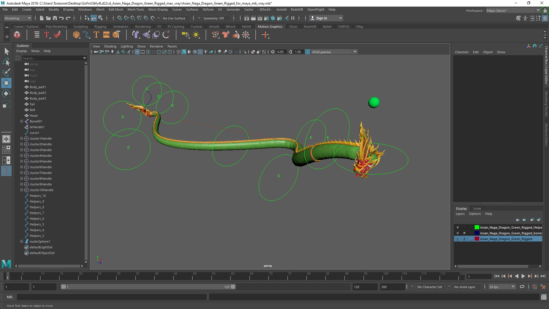 Asian Naga Dragon Green Rigged for Maya 3D model