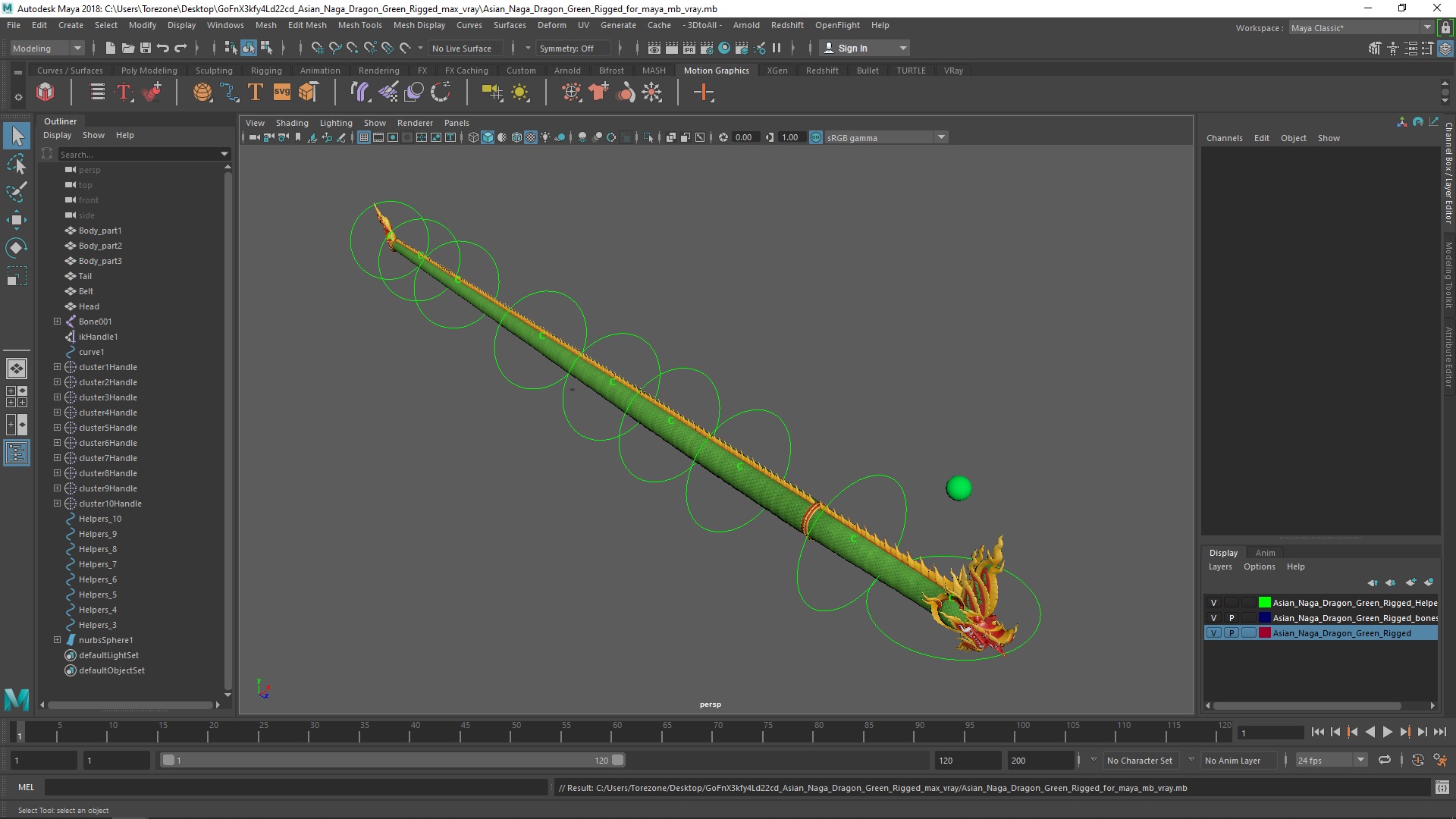 Asian Naga Dragon Green Rigged for Maya 3D model
