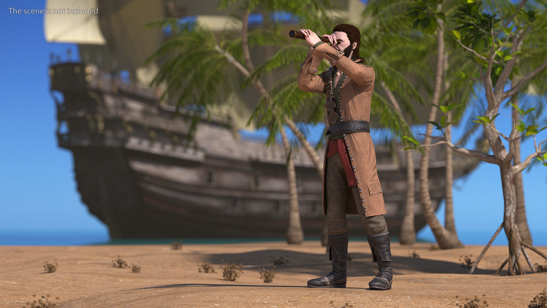 3D Pirate Man Looking at Horizon with Spyglass model