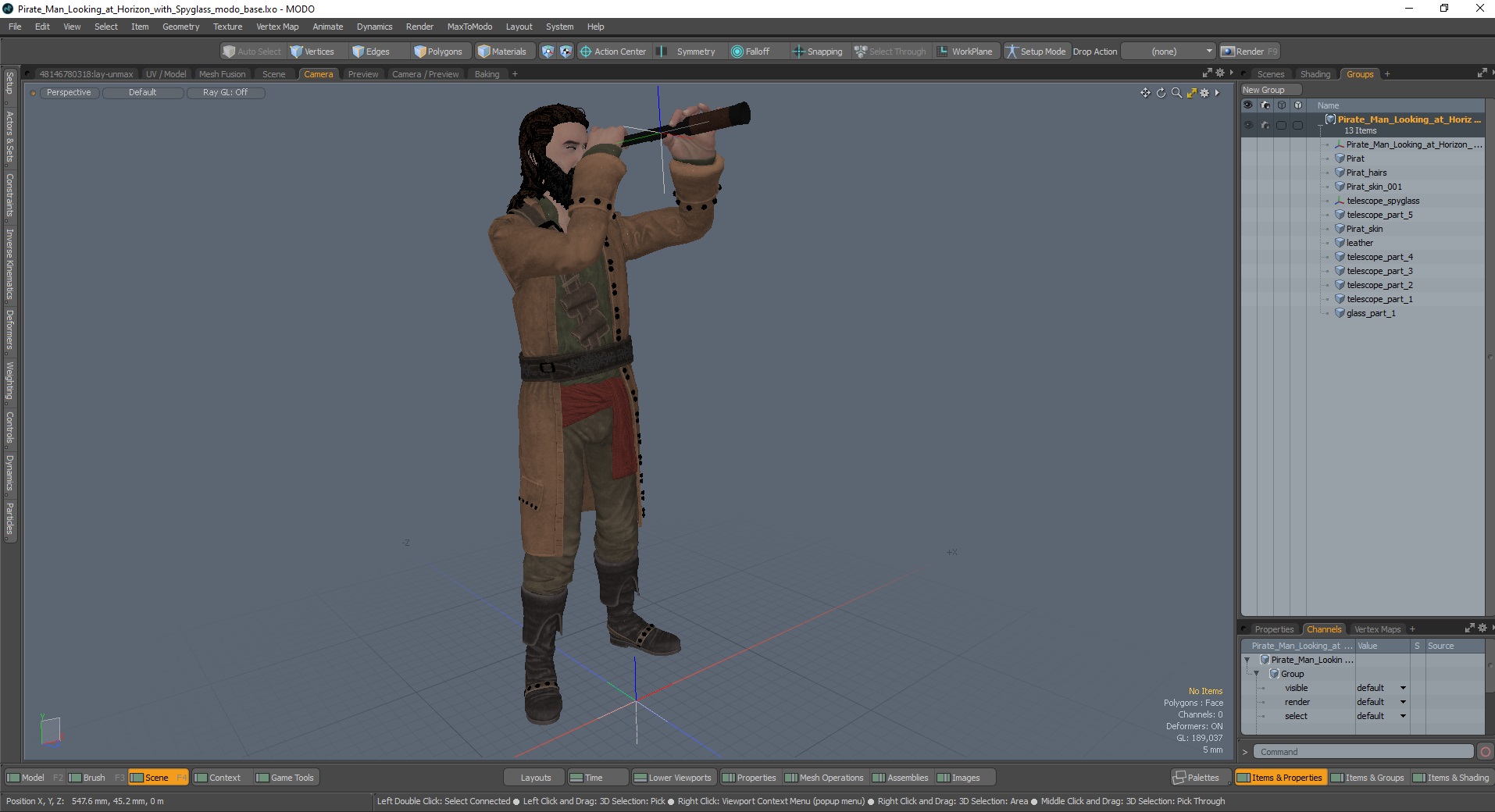 3D Pirate Man Looking at Horizon with Spyglass model