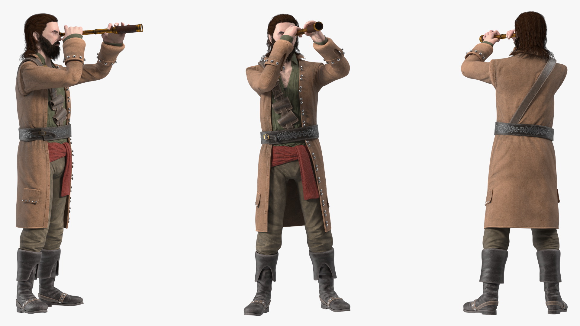 3D Pirate Man Looking at Horizon with Spyglass model