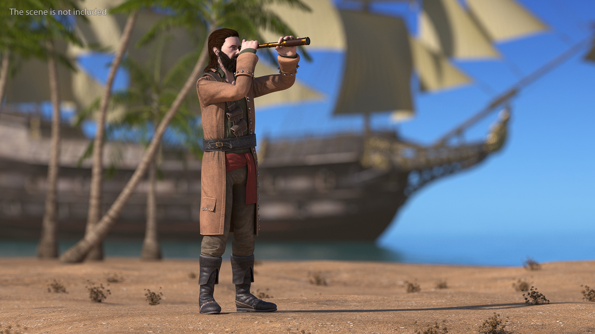 3D Pirate Man Looking at Horizon with Spyglass model