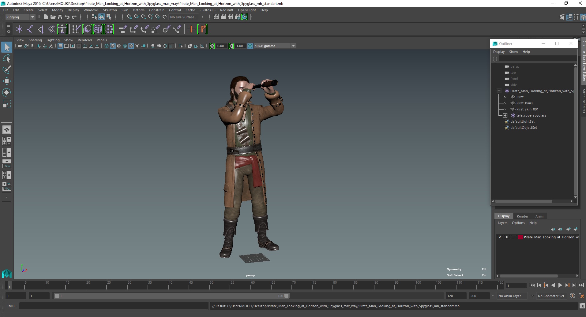 3D Pirate Man Looking at Horizon with Spyglass model