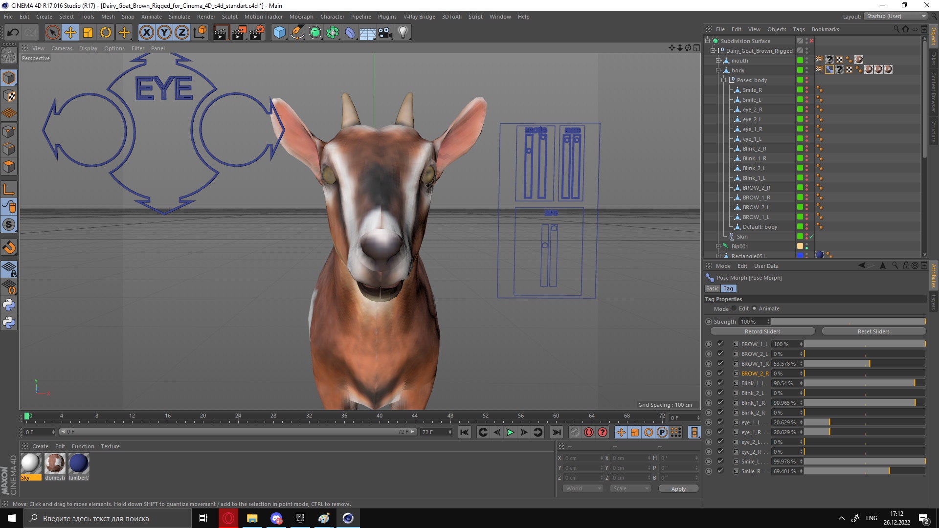 Dairy Goat Brown Rigged for Cinema 4D 3D