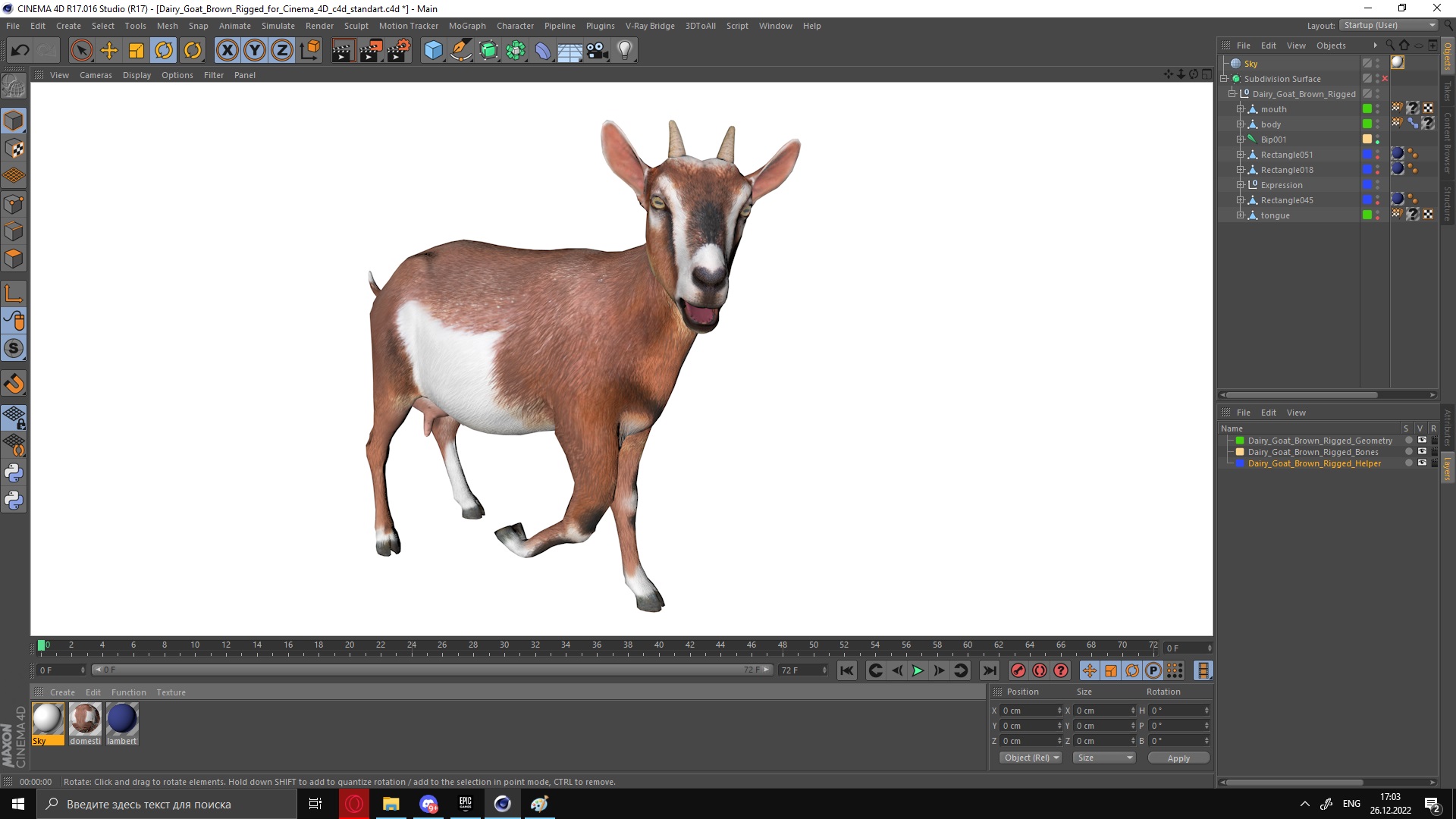 Dairy Goat Brown Rigged for Cinema 4D 3D