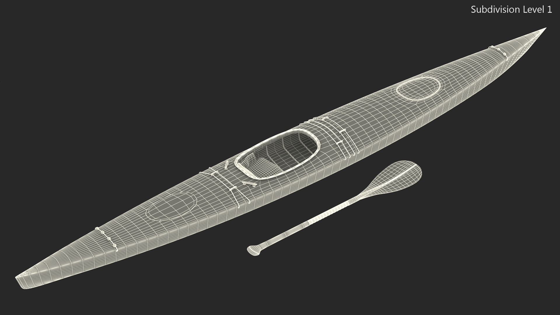 Wooden Kayak with Paddle 3D model