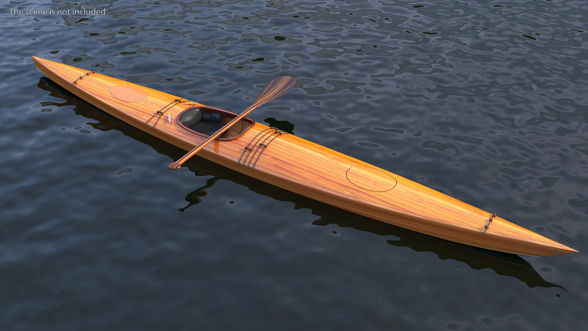 Wooden Kayak with Paddle 3D model