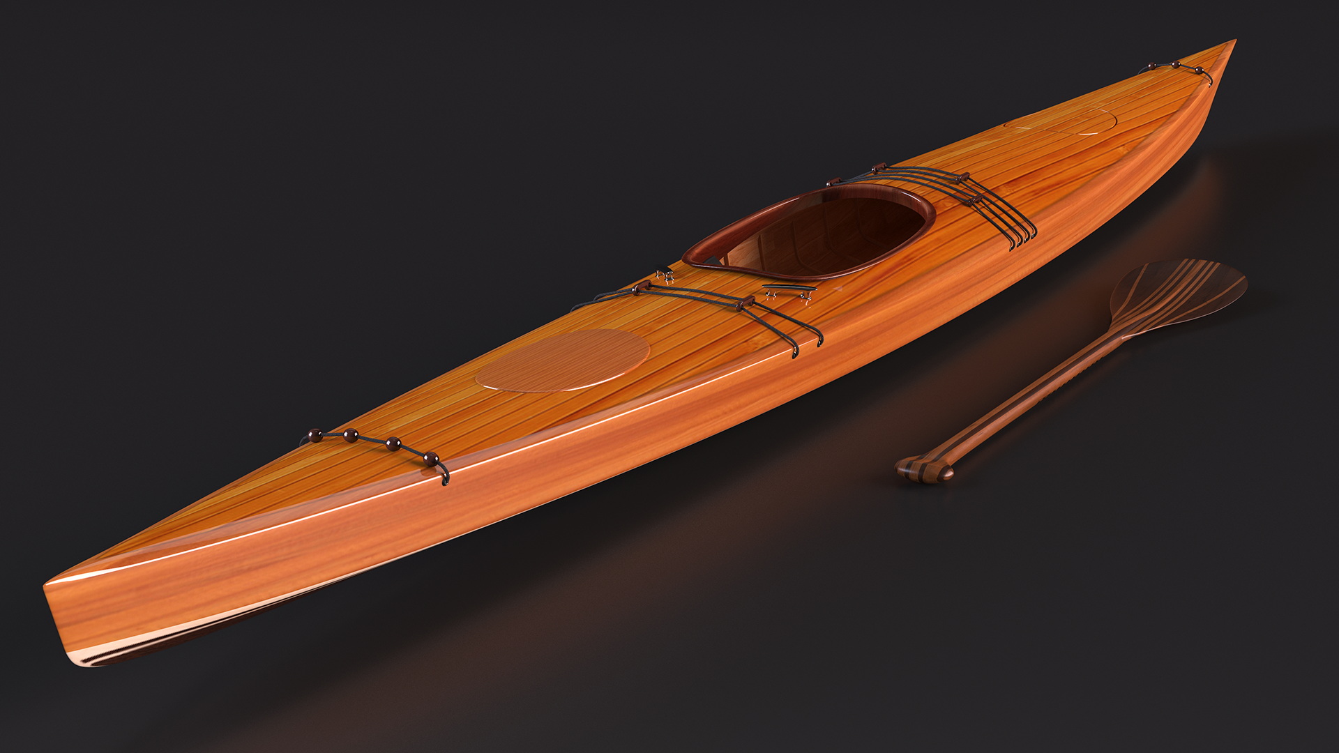 Wooden Kayak with Paddle 3D model