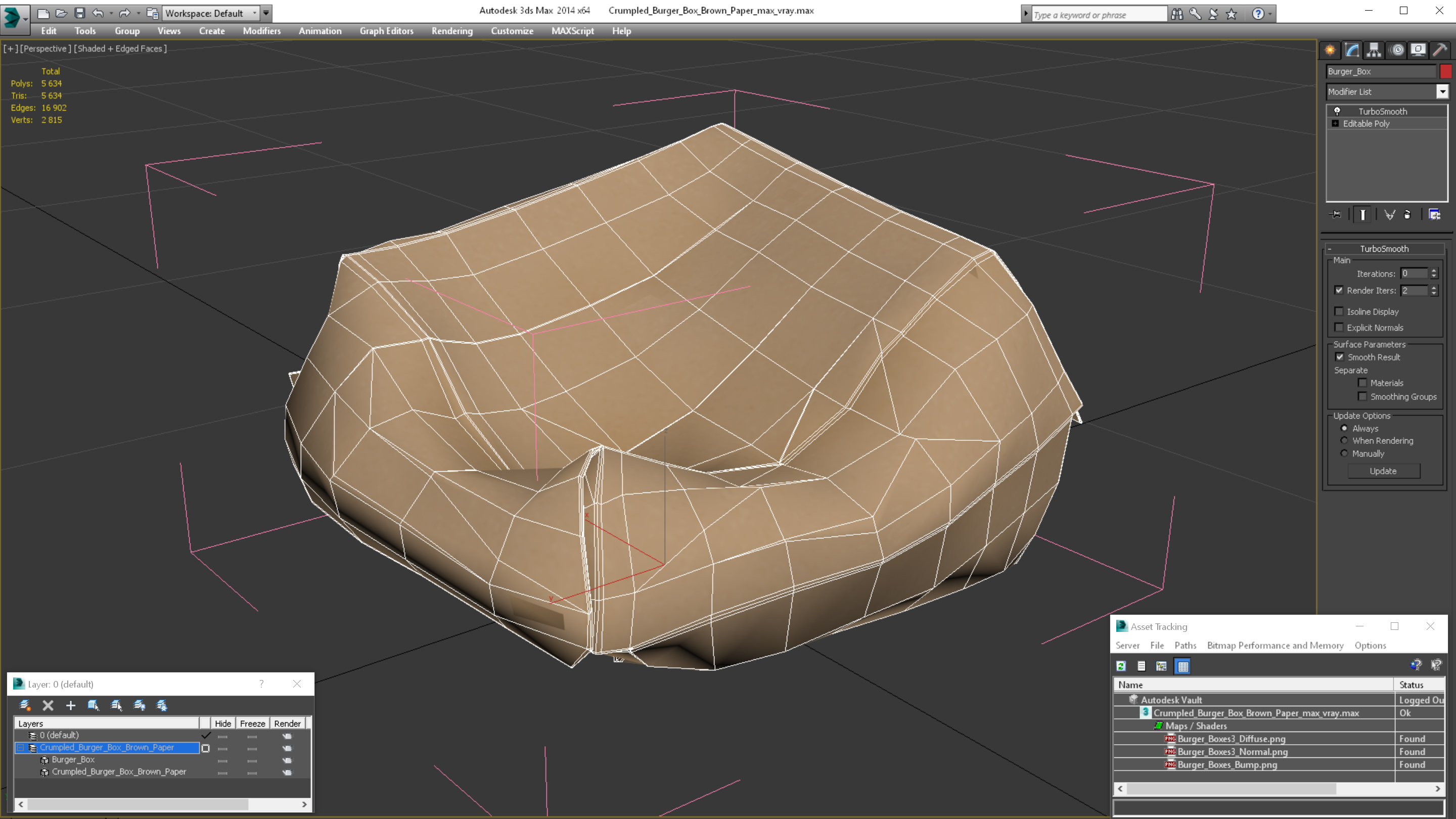 3D Crumpled Burger Box Brown Paper