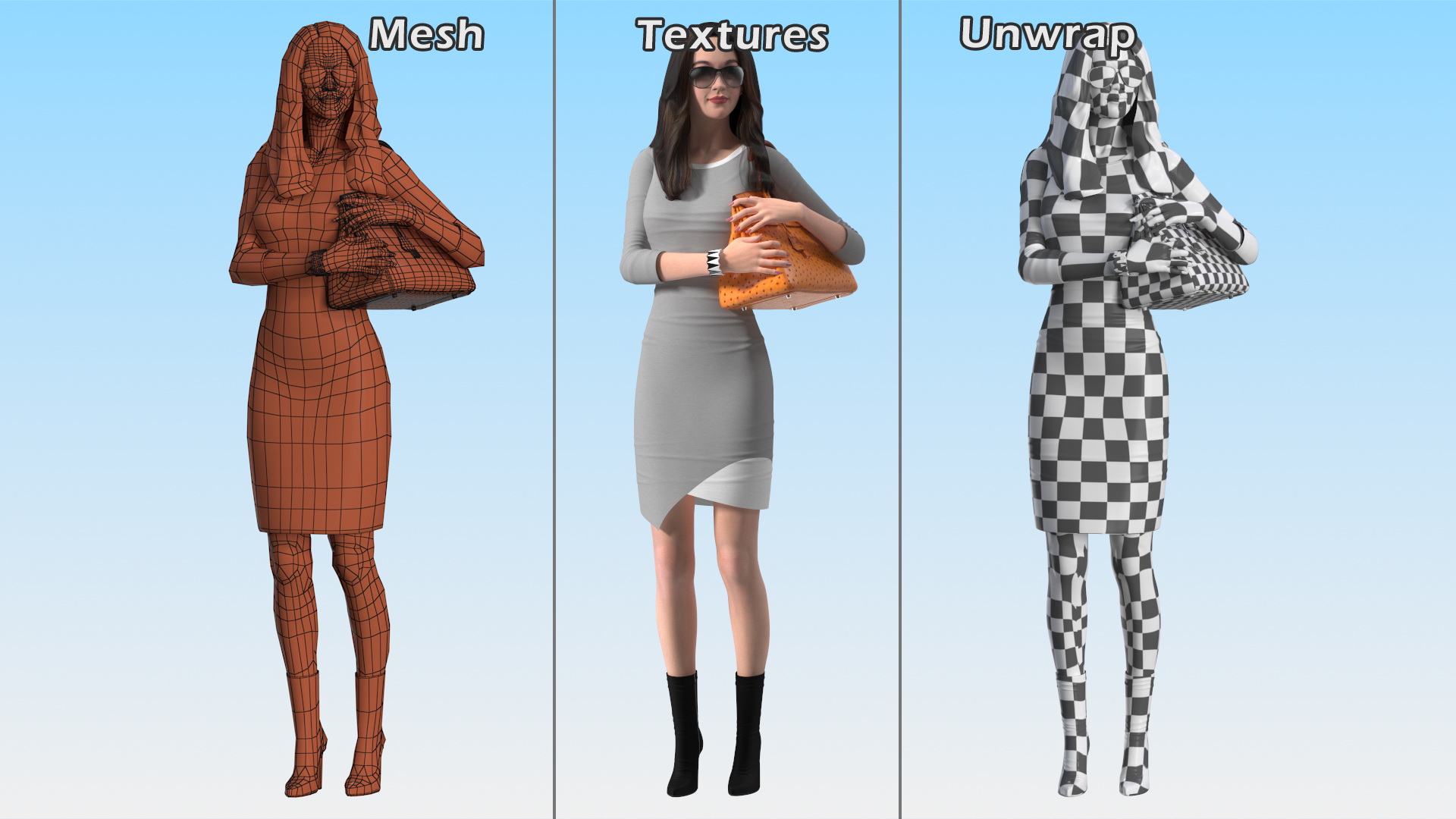 Chinese Woman with Hermes Birkin Bag Ostrich 3D model