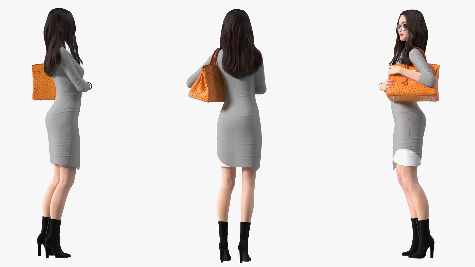 Chinese Woman with Hermes Birkin Bag Ostrich 3D model