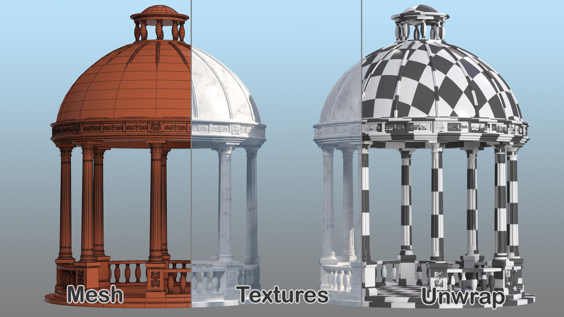 3D Outdoor Marble Gazebo with Roof