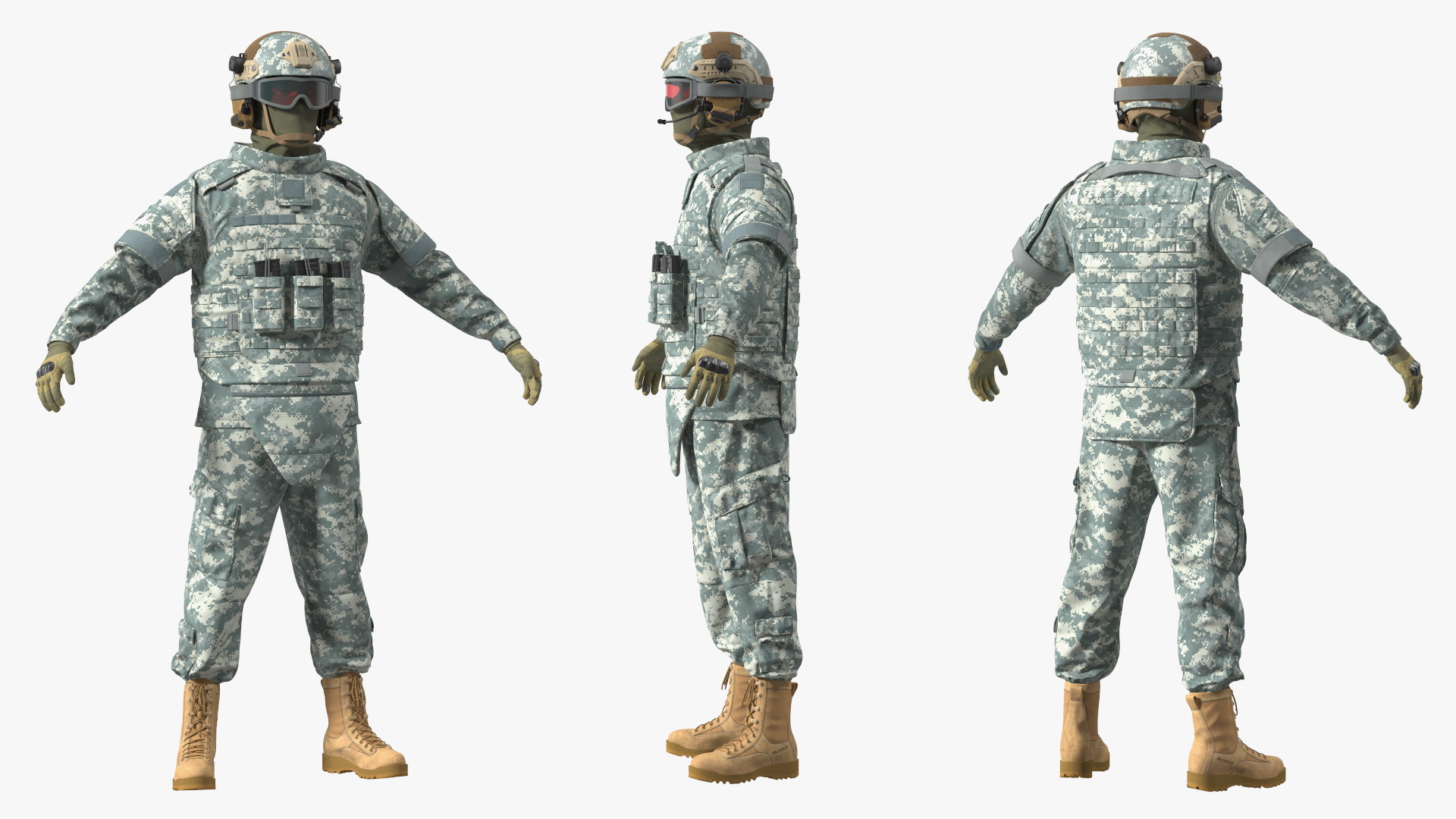 3D model Military Soldier in Grey Camo Fur Rigged