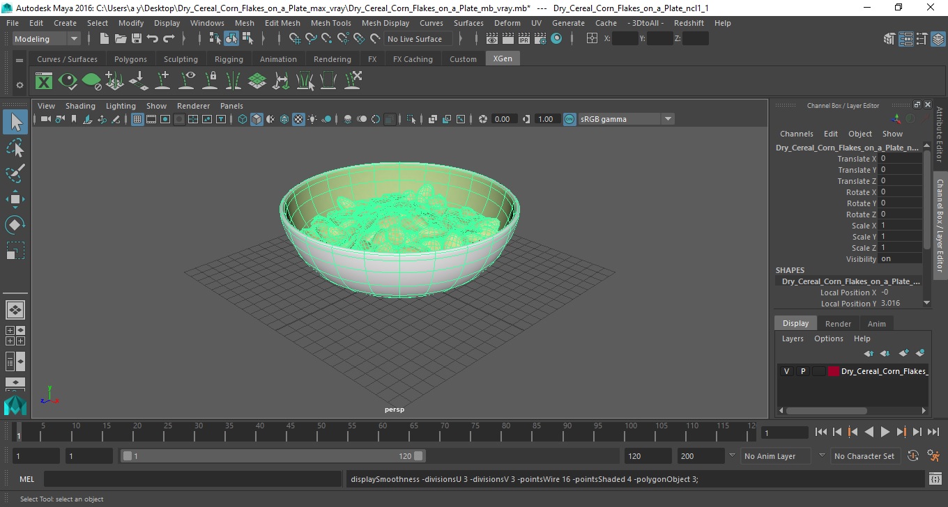 3D Dry Cereal Corn Flakes on a Plate model