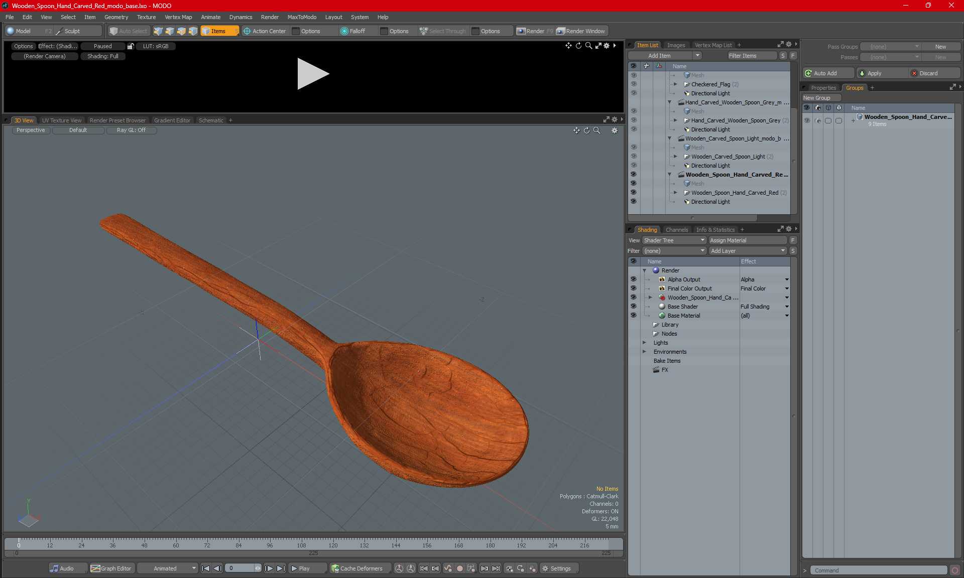 3D Wooden Spoon Hand Carved Red model