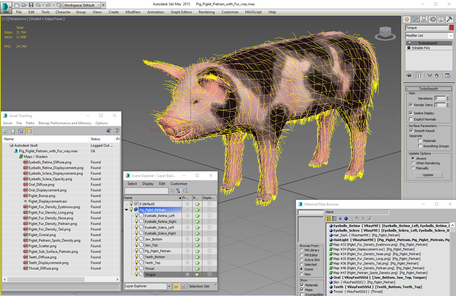 3D Pig Piglet Pietrain with Fur model