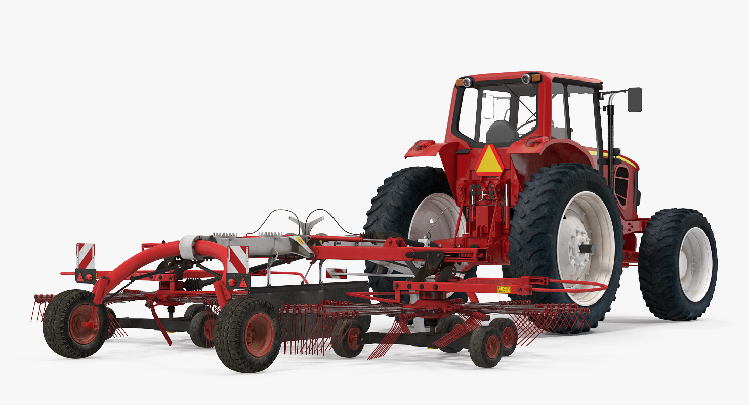 Tractor with Used Twin Rotary Rake Generic 3D