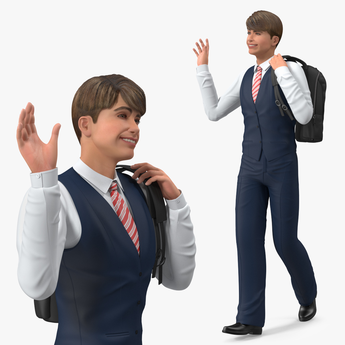 Teenage Boy School Uniform Walking Pose 3D model