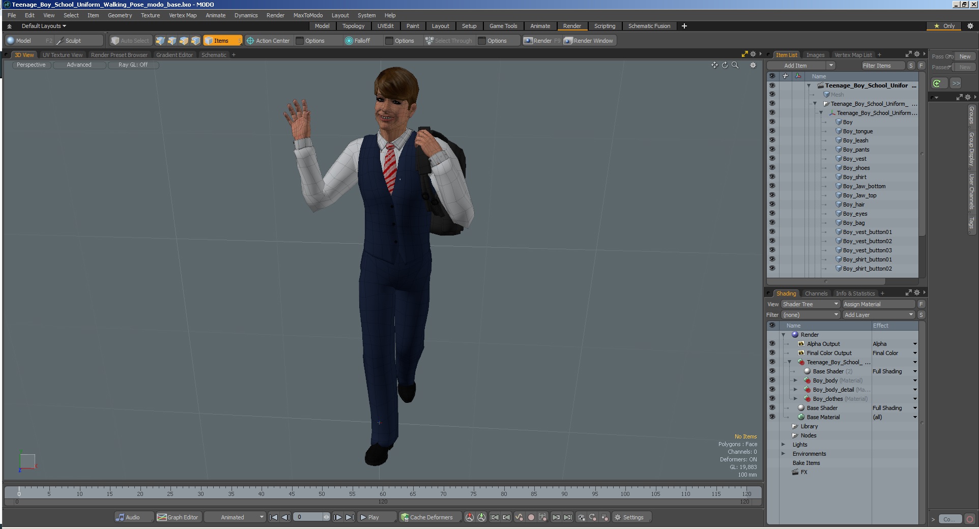 Teenage Boy School Uniform Walking Pose 3D model