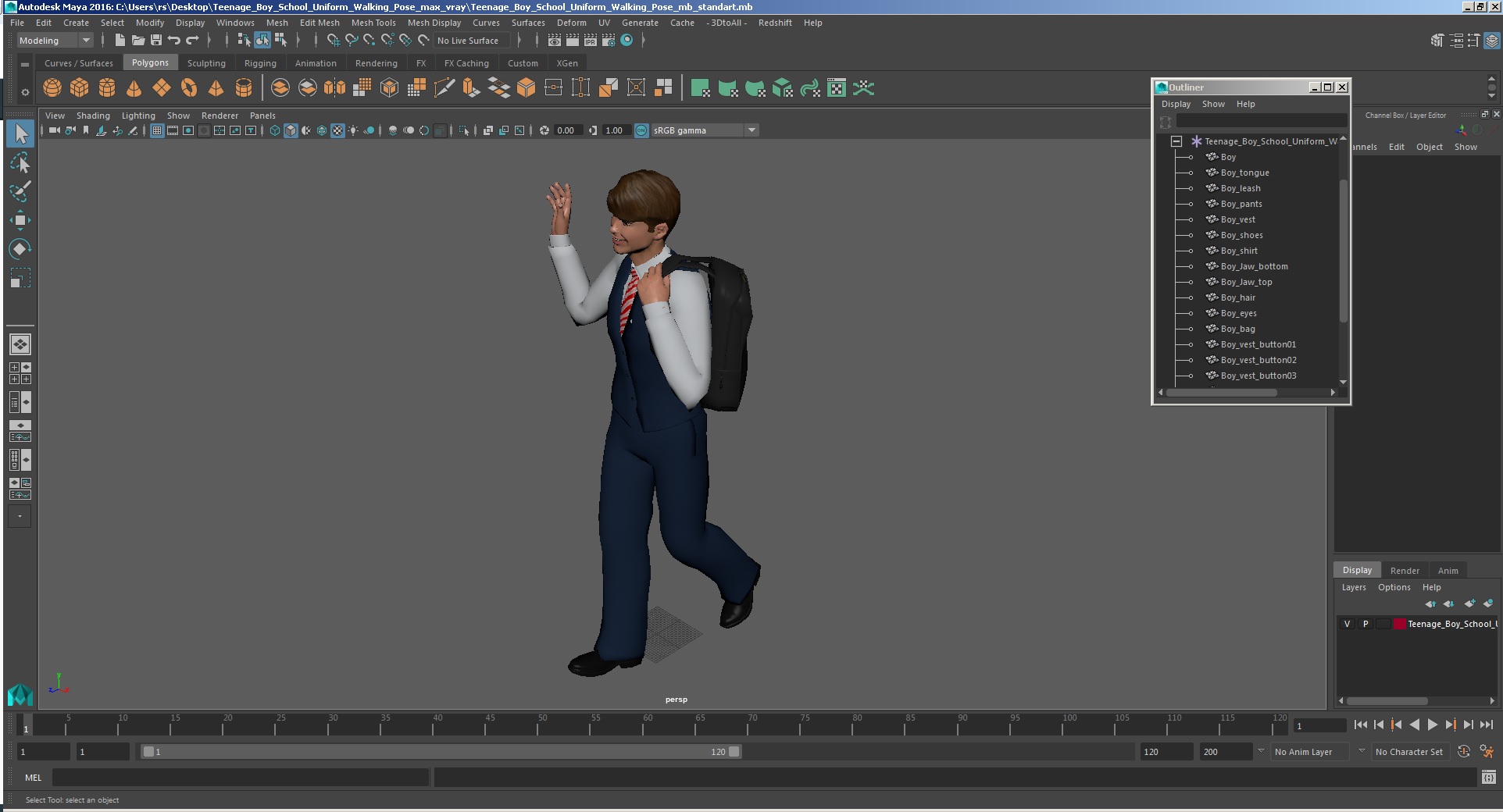 Teenage Boy School Uniform Walking Pose 3D model