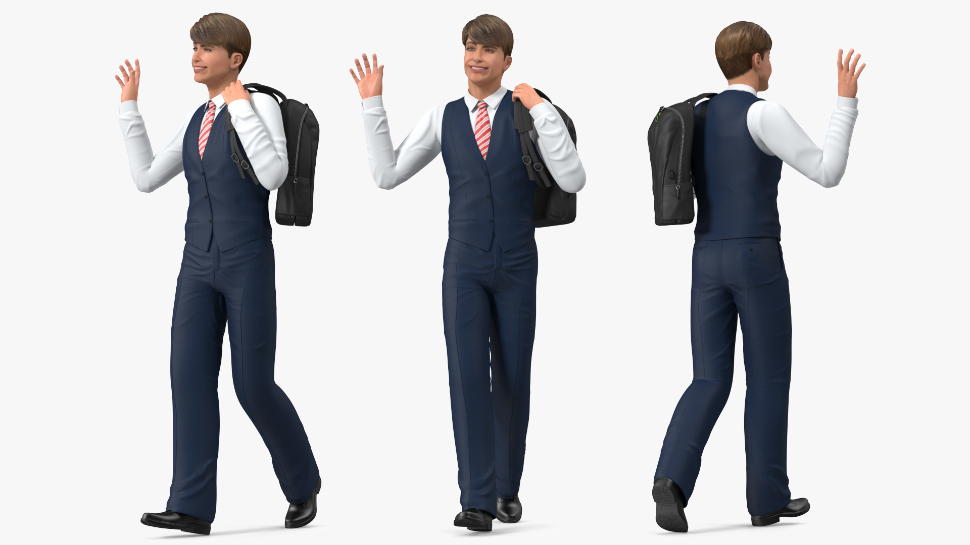 Teenage Boy School Uniform Walking Pose 3D model