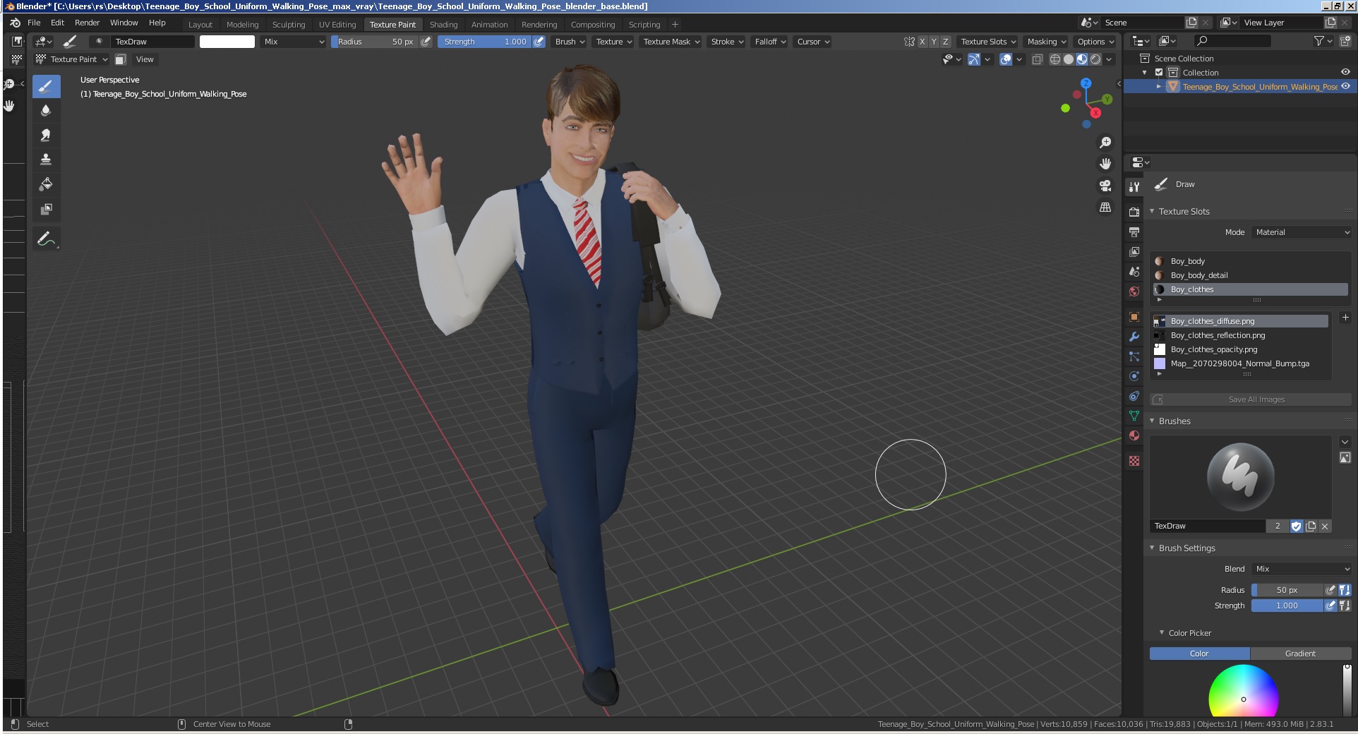 Teenage Boy School Uniform Walking Pose 3D model