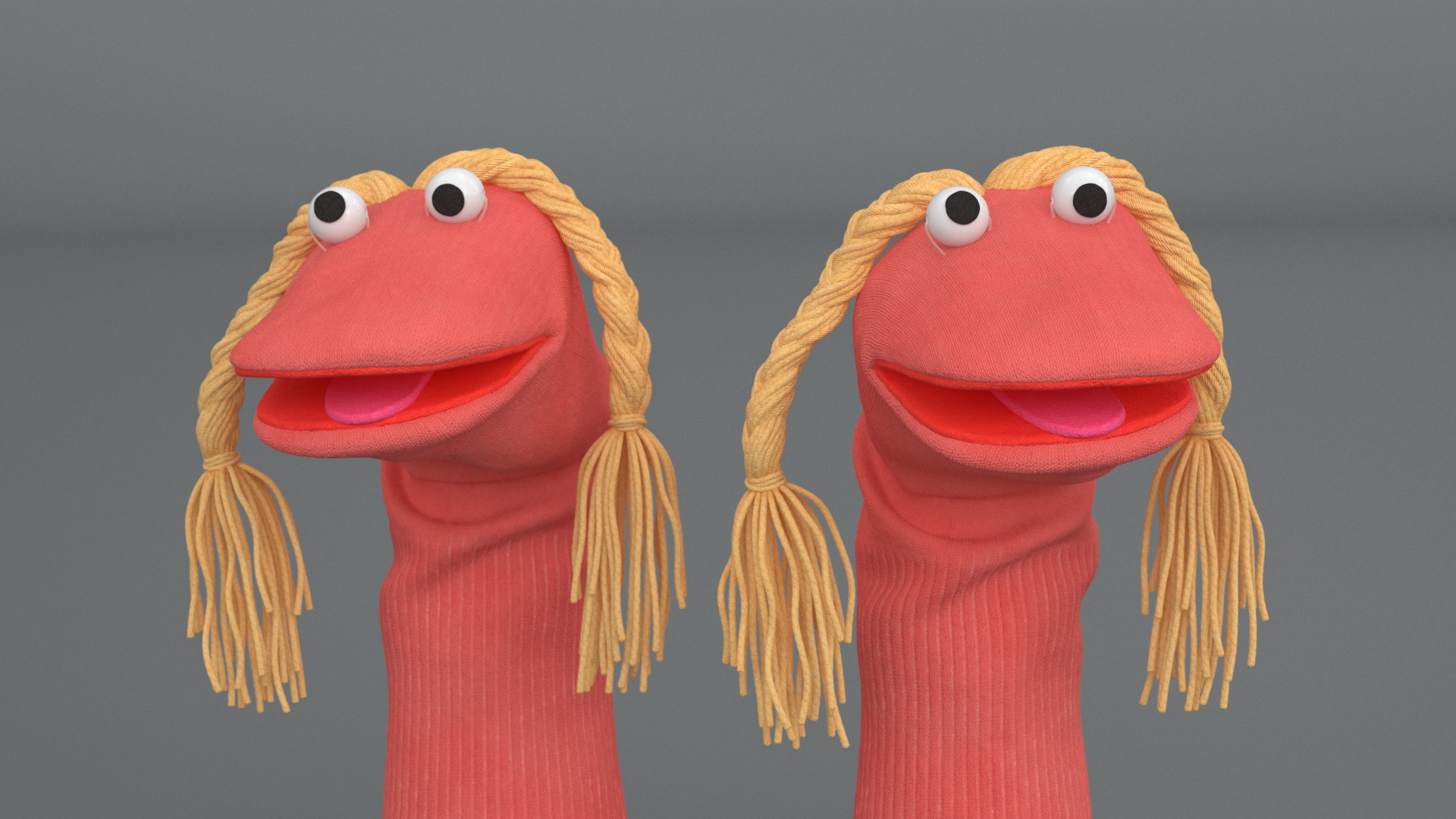 Sock Puppet Character Pink Girl Smiling Pose 3D model