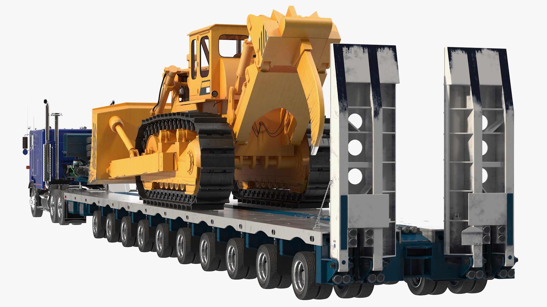 3D model Cabover Truck with Bulldozer on Heavy Transport Trailer