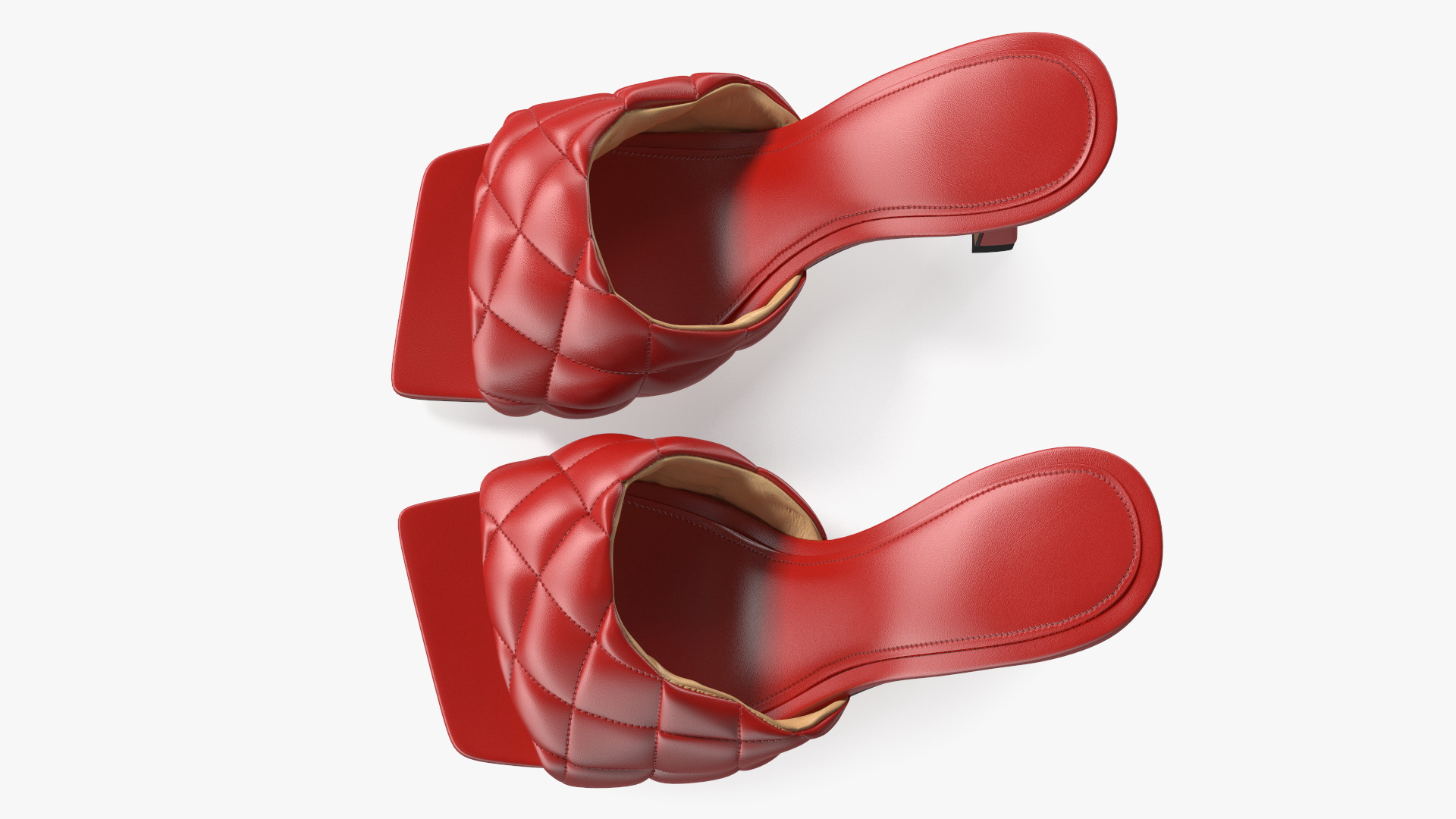 Square-toe Padded Mules Red 3D