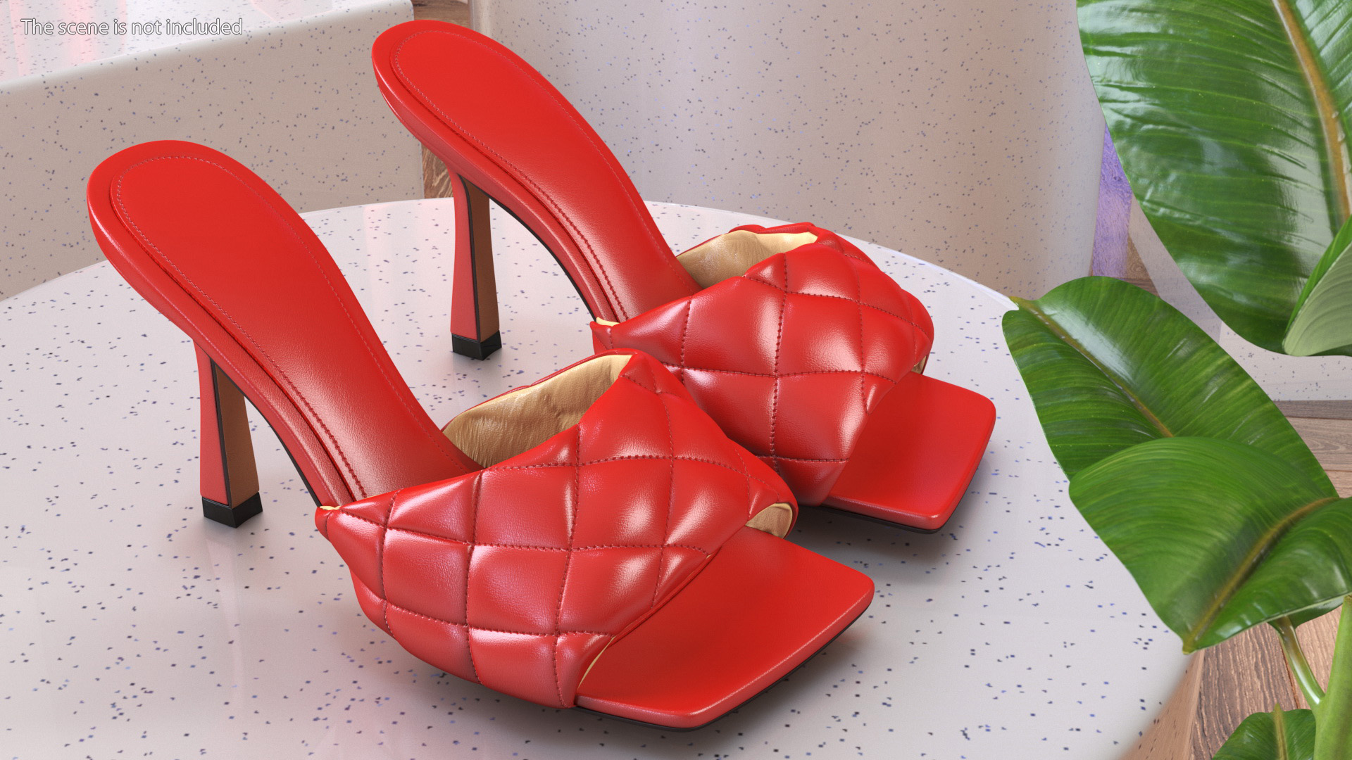 Square-toe Padded Mules Red 3D