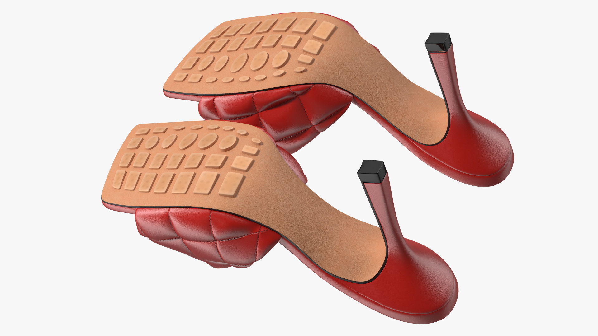 Square-toe Padded Mules Red 3D