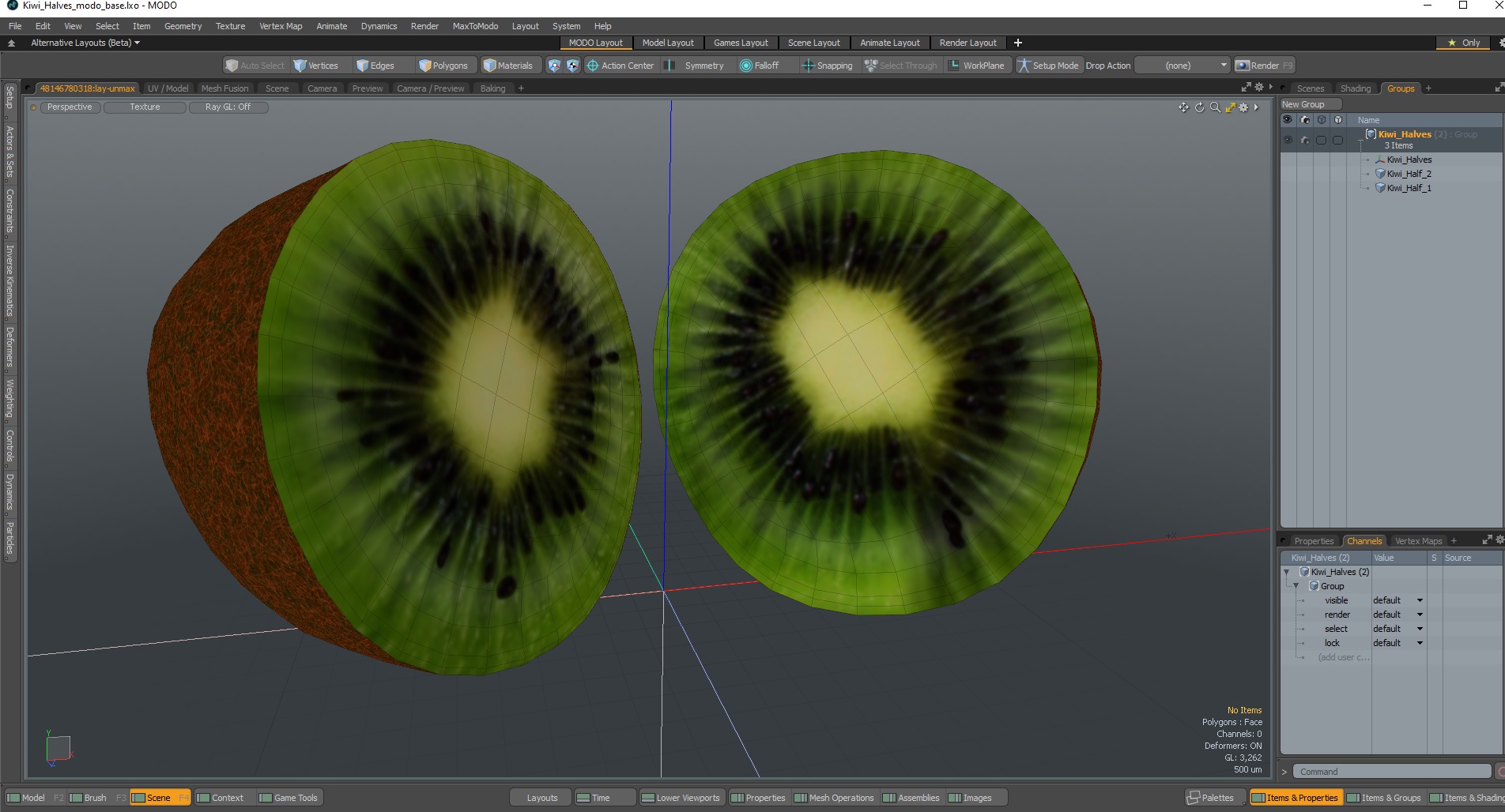 3D Kiwi Halves