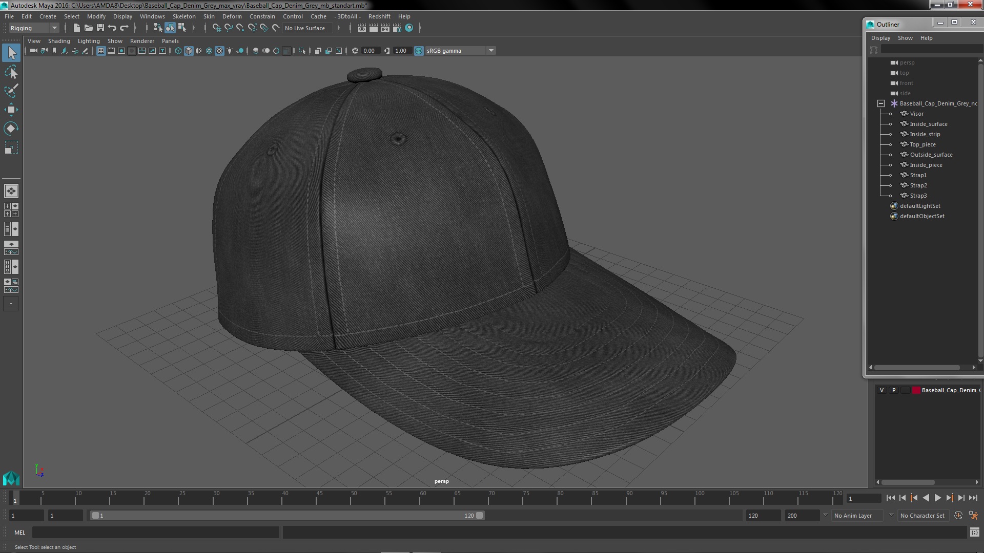 3D Baseball Cap Denim Grey model