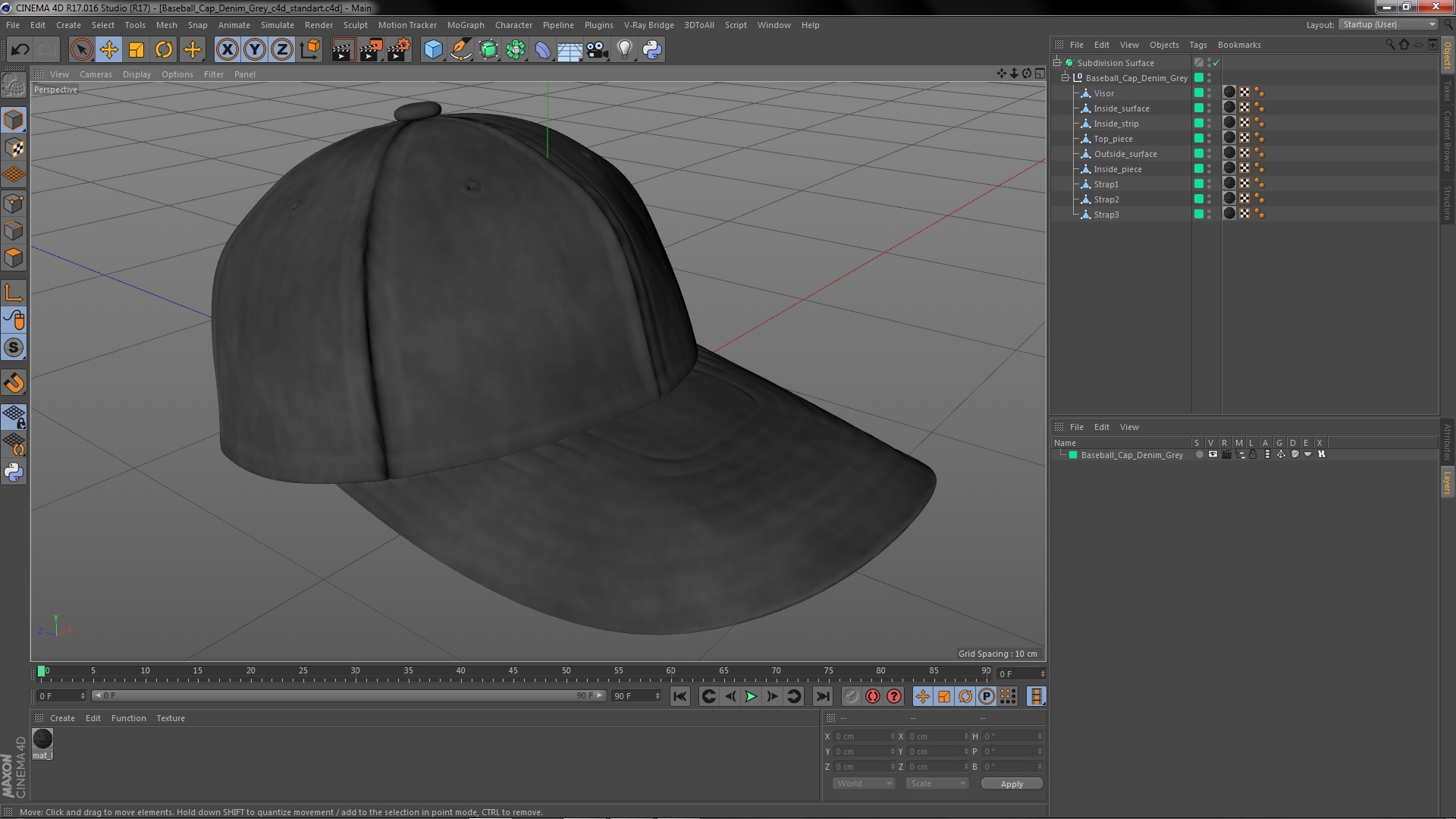 3D Baseball Cap Denim Grey model